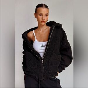 I AM GIA Pixie Sherpa Coat Size XSmall Black Oversized Relaxed Zip Up
